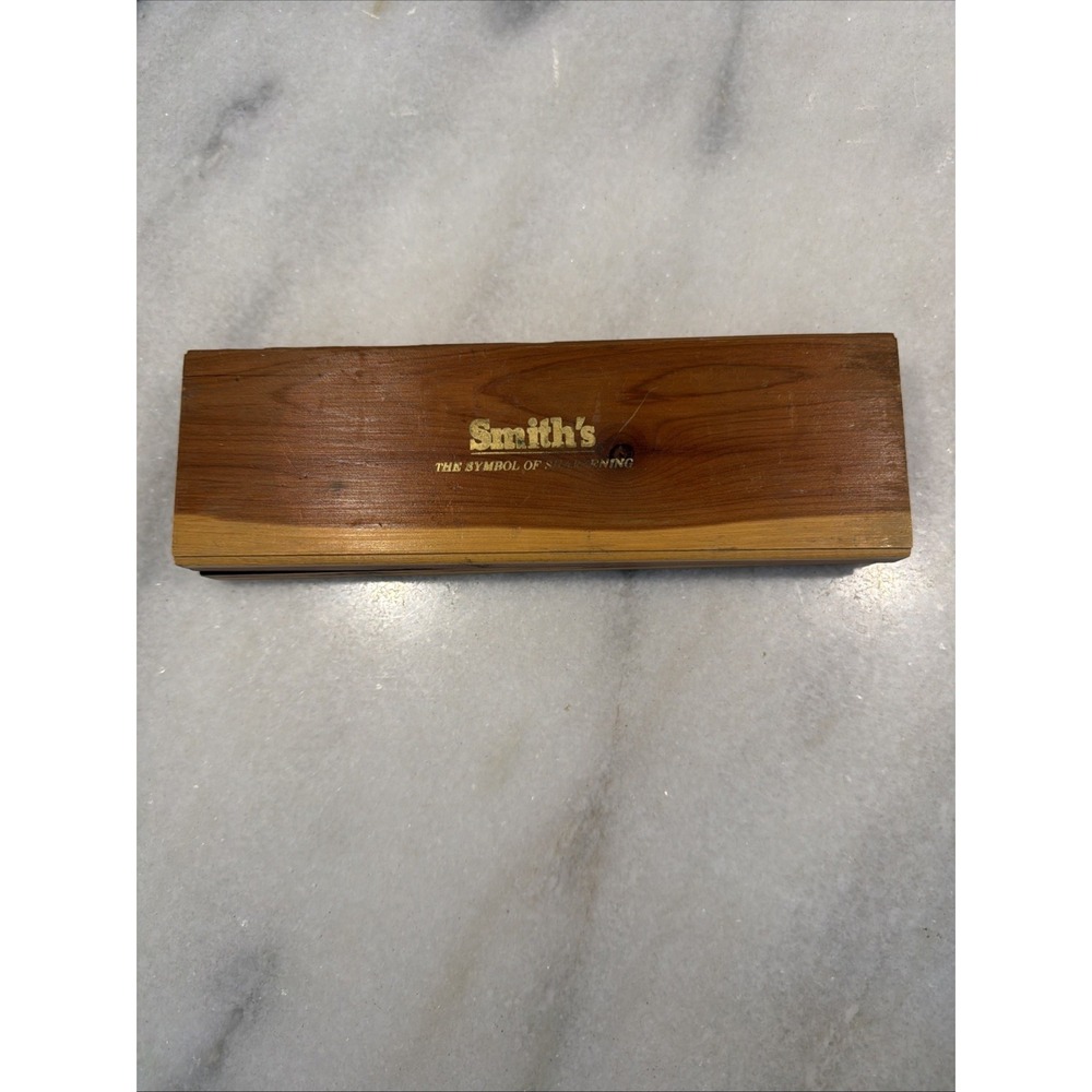 Vintage Smith's Long 8"x 2" Hard Arkansas Sharpening Stone w/ Wood Case